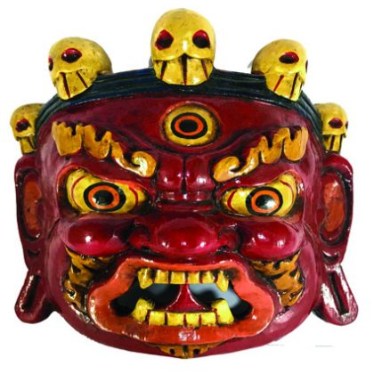 Wooden Mahakala Mask, Painted Red