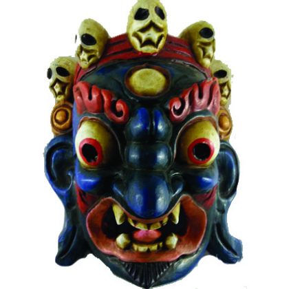 Black Mahakala Head Painted Wooden Mask For Decorative Wall Hangings
